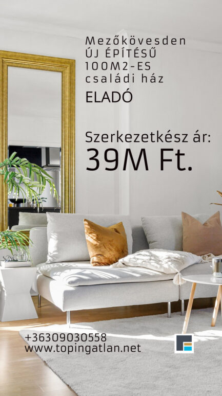 Mezőkövesden ÚJ ÉPÍTÉSŰ 3 szobás+ nagy nappalis családiház ELADÓ.